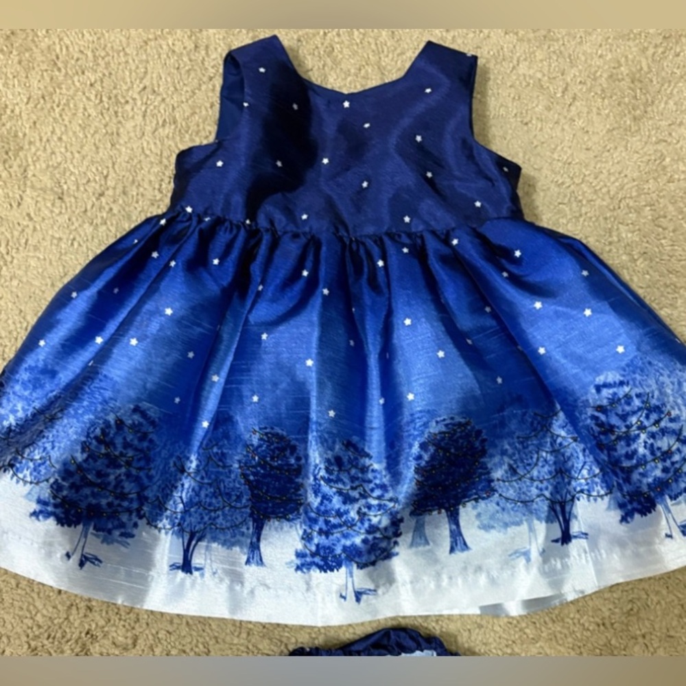 Pippa & Julie Blue Baby Girl Tree Holiday Dress Set